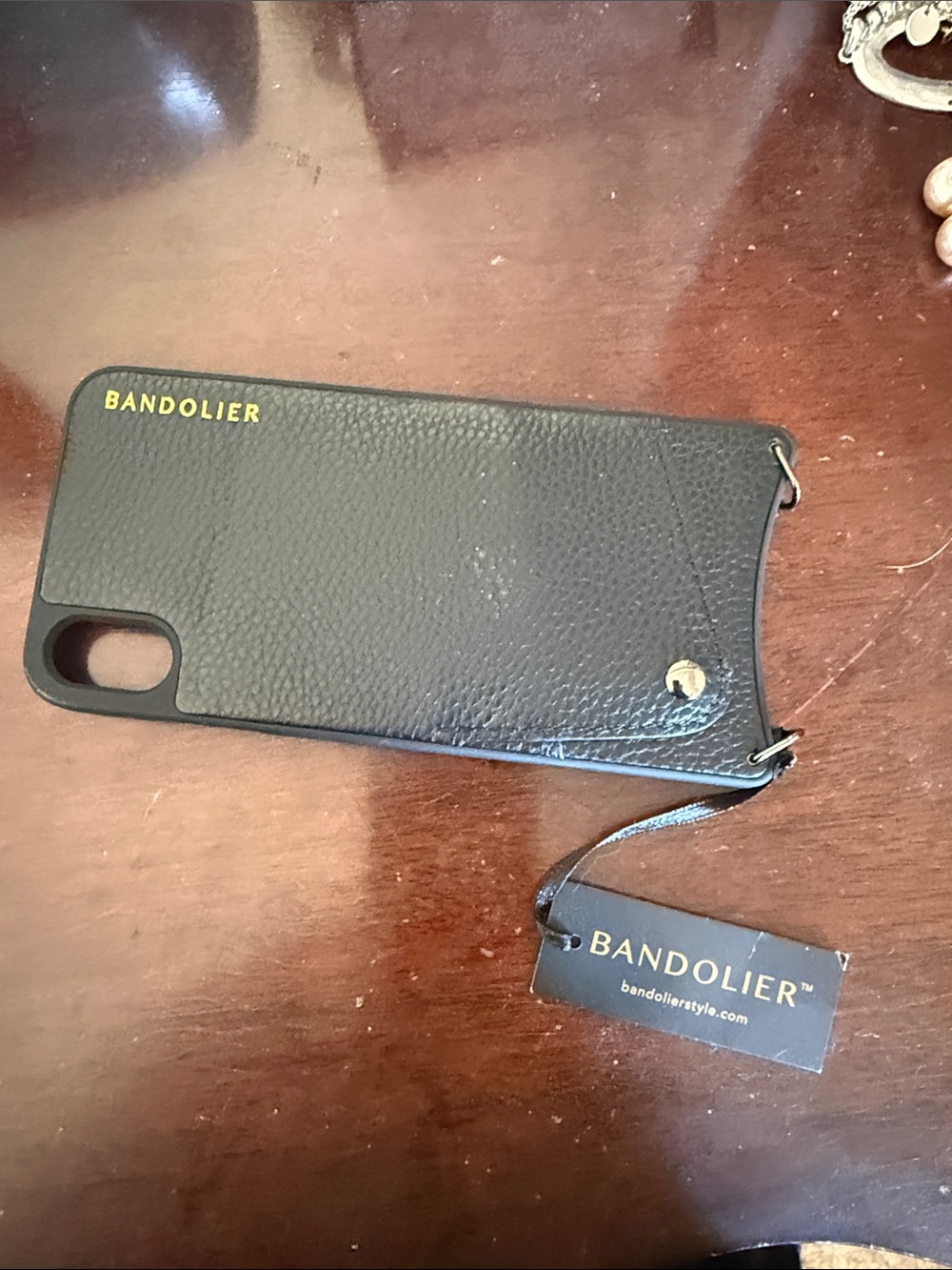 Bandolier Black Pebble Leather Crossbody Phone Sleeve with Strap